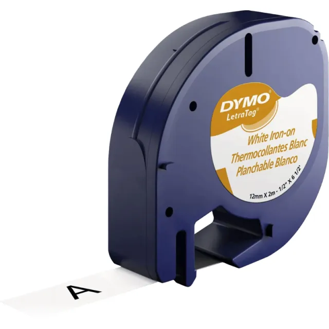 Dymo LetraTag Lettertape 12mm x 2m Opstrijkbaar Zwart Wit