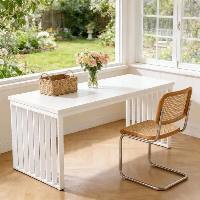 DESMIU Bureau - Tweepersoons Werktafel Voor Twee Computers - Industrieel Voor Kantoor En Thuiswerkplek - MDF En Metaal - 180x60x76 Cm - Wit White
