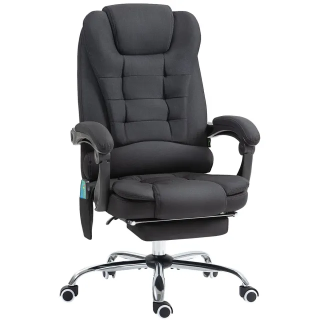 Merax Massage Bureaustoel Met Voetsteun - Ergonomische Kantoorstoel Met Warmtefunctie - 135° Kantelbaar - Zijvak En Afstandsbediening - Zwart