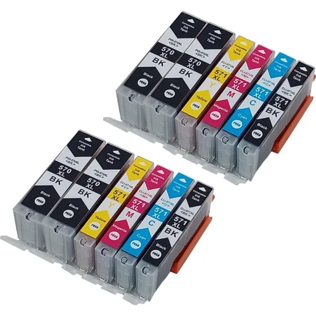 KATRIZ huismerk inkt Canon PGI570XL / CLI571XL (12stuks) - Met chip | voor Canon Pixma MG 5700 series/6800series/7700 series/TS5050 series/TS6050 series/TS8050 series/TS9050series Zwart, Cyaan, Magenta, Geel