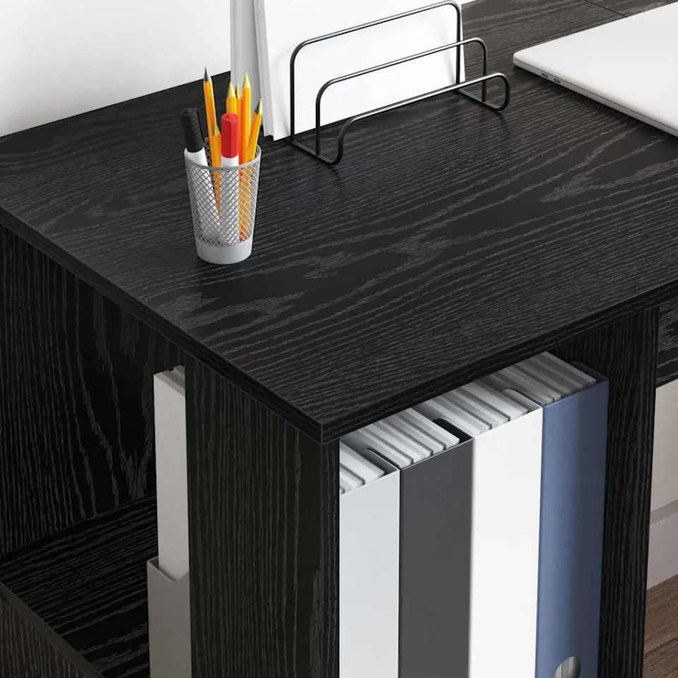 vidaXL Bureau Zwart Eiken 130 x 50,5 x 75 cm Bewerkt hout, foto 4