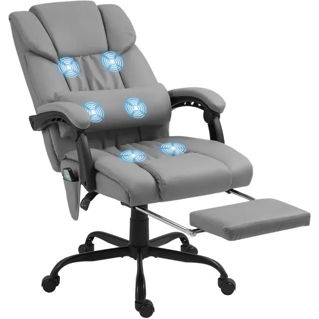 Vinsetto Massage Bureaustoel - Synthetische Bekleding - 66x75x122cm - Grijs