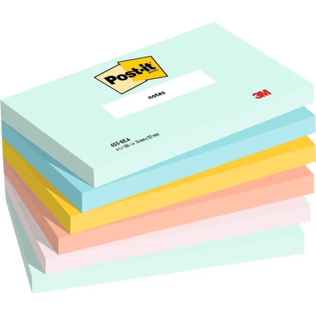 Post-It Notes, 100 vel, ft 76 x 127 mm, pak van 6 blokken, Beachside colour collection 12 stuks Wit