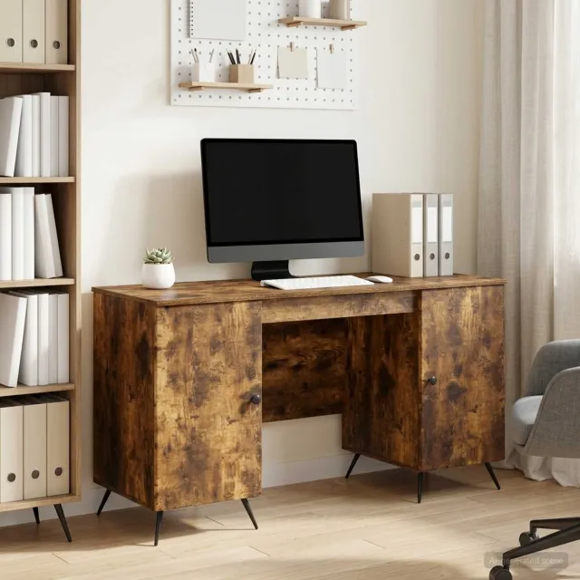 vidaXL Bureau Gerookt eiken 142,5 x 50 x 75 cm Bewerkt hout, foto 2