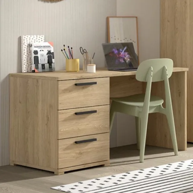 Vipack Bureau Sammie - 140x65x74cm - Met Drie Lades - Eikdecor - Vipack - Bureau - Bruin - Melamine; Spaanplaat