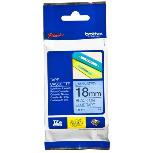 Brother Labeltape Brother P-touch TZe-541 standaard 18mm zwart op blauw