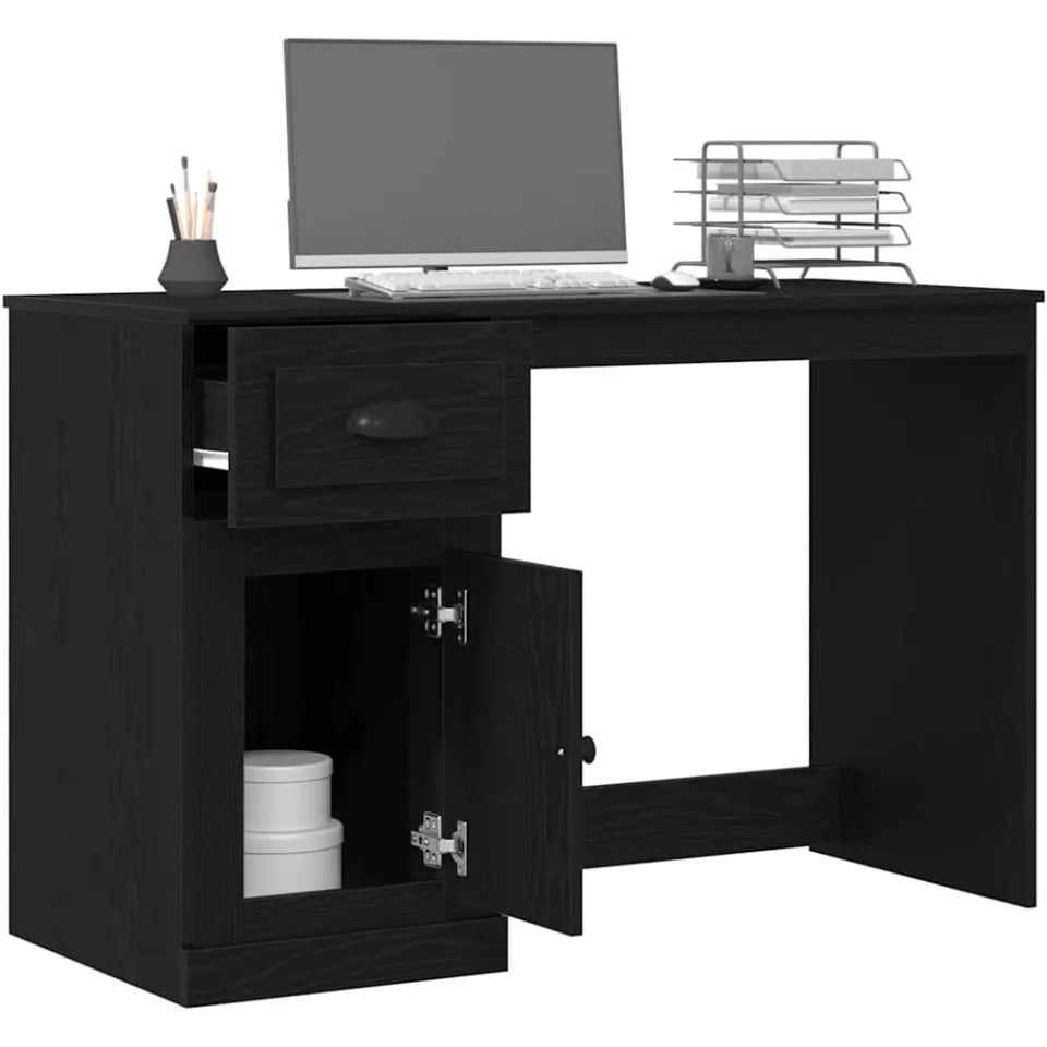 vidaXL Bureau Zwart Eiken 50 x 115 x 75 cm Bewerkt hout