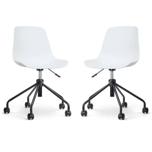 Nolon Nout-Pip Bureaustoelen Set van 2 Wit - Kunststof Zitting - Verstelbaar - Wieltjes - Zwart Onderstel
