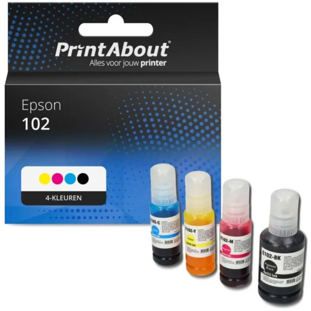 PrintAbout huismerk Inktcartridge 102 (T03R14/24/34/440) 4-kleuren Multipack geschikt voor Epson