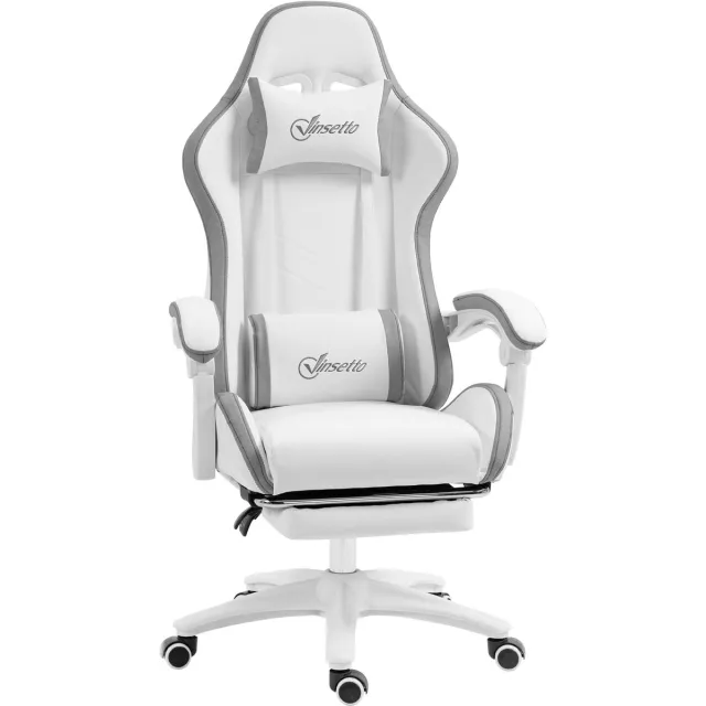 Vinsetto Gaming Chair-65x65x129cm-Polyurethaan-Wit en grijs