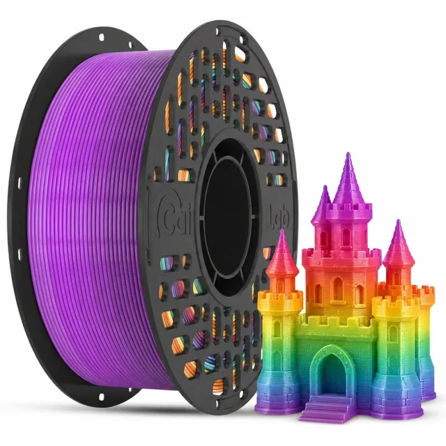 Cailab PLA SILK+ Rainbow Filament 1KG 1.75MM – Zijdeglans Regenboog Kleuren – Inclusief Spoel – Voor 3D Printer