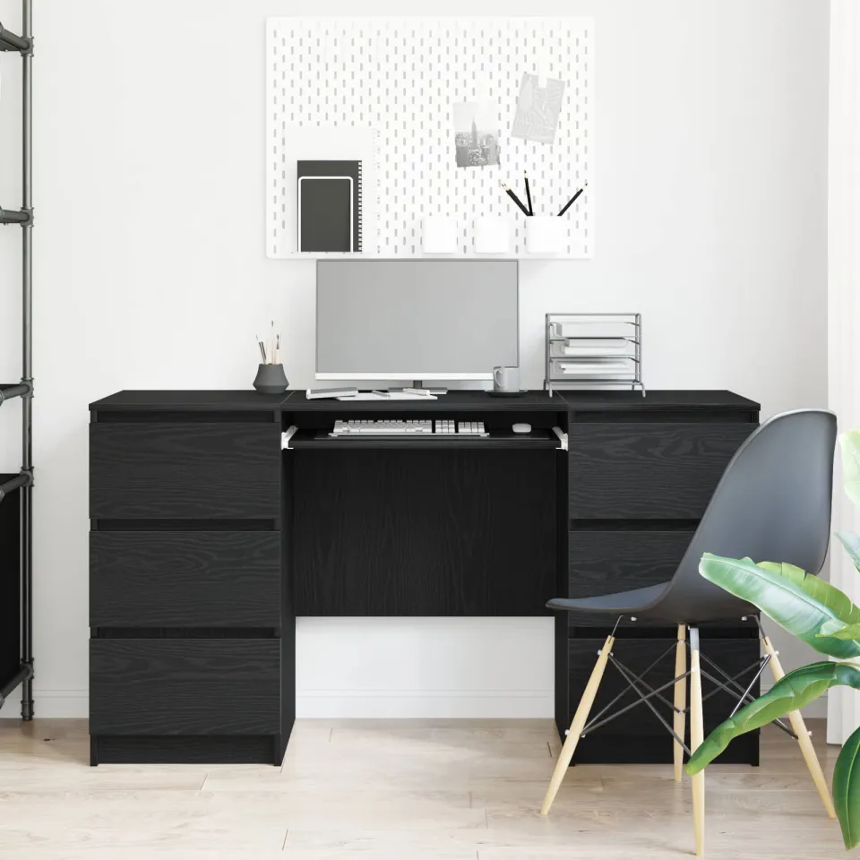 vidaXL Bureau Zwart Eiken 140 x 50 x 76 cm Bewerkt hout, foto 3