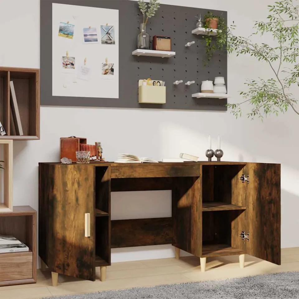 vidaXL Bureau 140x50x75 cm bewerkt hout gerookt eikenkleurig, foto 3