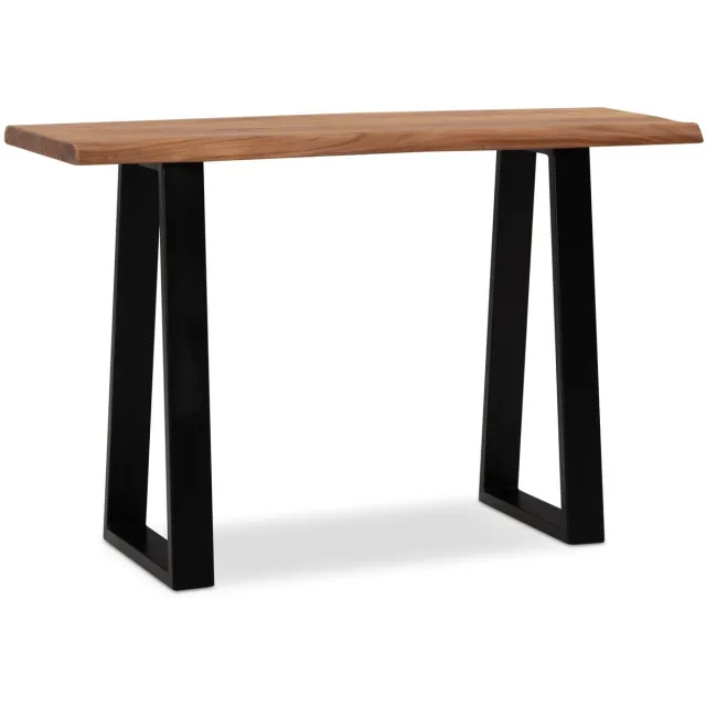 Ervesto bureau 118x41x76,5 cm acacia massief hout / metaal computertafel boomrand, thuiskantoor kantoortafel massief smal, houten tafel laptoptafel studeerkamer Bruin