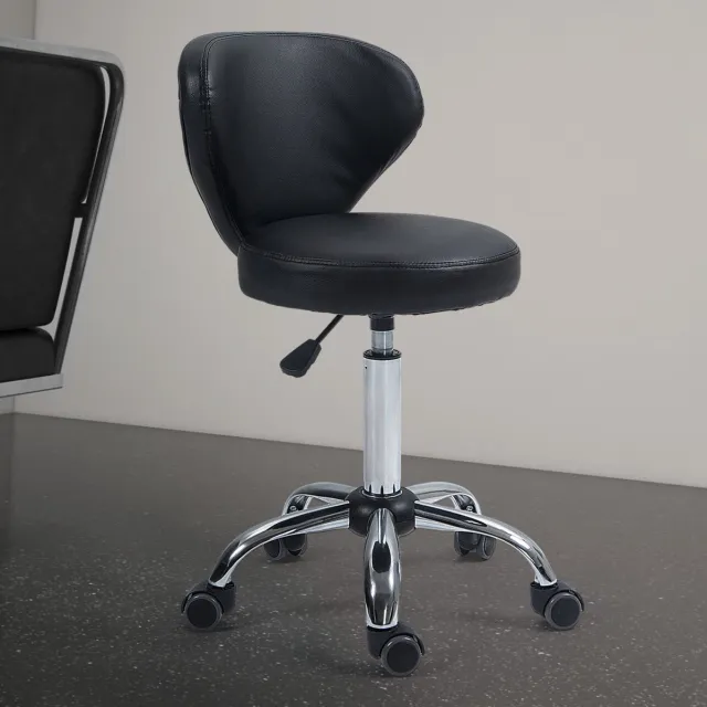 STILVORA Bureaukruk 54 x 45 x 88 cm - Draaibaar 360 Graden En In Hoogte Verstelbaar Met Rugleuning En Wielen - Voor Salon En Thuis - Kunstleer Zwart