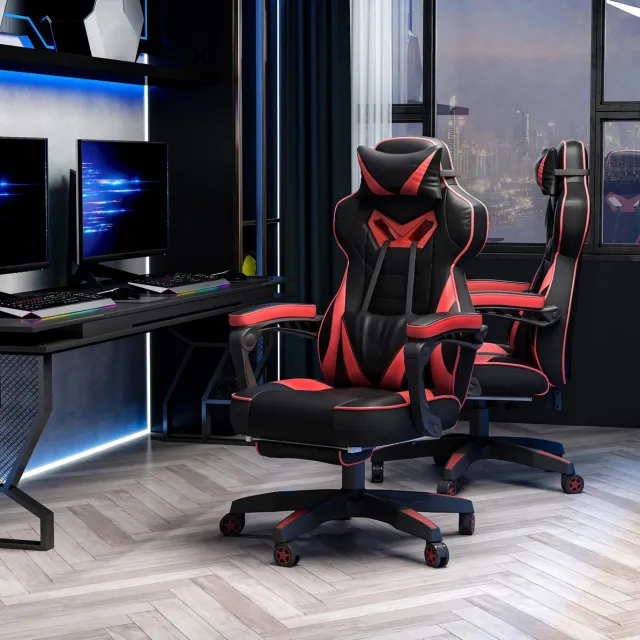 COVREO Gamingstoel 65 x 70 x 128,5 cm zwart rood, kunstleer met voetsteun