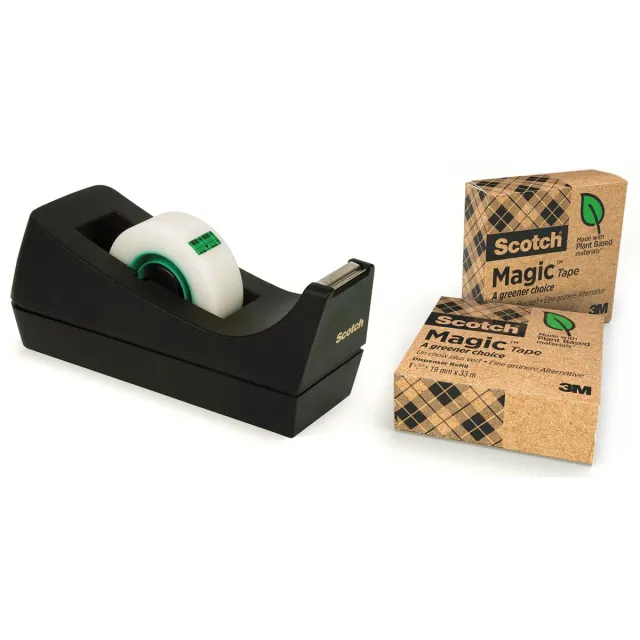 Scotch Plakbandhouder Scotch C38 recycled zwart + 3rol magic tape 900 19mmx33m