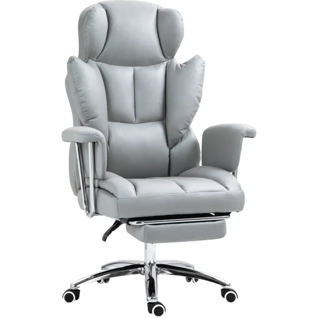Homcom Bureaustoel met relaxfunctie, ergonomische bureaustoel, in hoogte verstelbare draaistoel met voetenbank, gevoerd, draagvermogen tot 120 kg, voor kantoor, studeerkamer, lichtgrijs