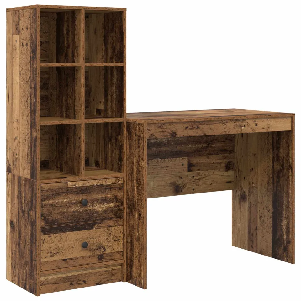 vidaXL Bureau Oudhout 135,5 x 50 x 127 cm 2 st bruin, foto 3