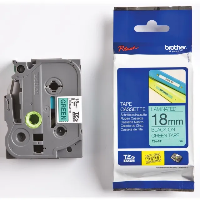 Brother TZ-741 - 18mm - black on green - not for PT-1000 / PT-12XX Groen