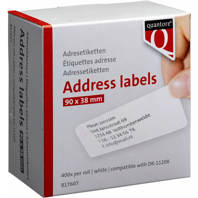 Quantore Labeletiket Quantore DK-11208 38x90mm adres wit 400 stuks