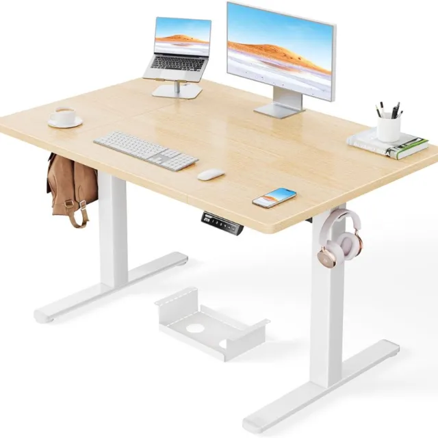 ErGear Elektrisch Staand Bureau - 120 x 80 cm - Draagvermogen 100 kg - In hoogte verstelbaar bureau met geavanceerde borstelloze motor, stille werking, stevig metalen frame, vierdelig tafelblad WIT