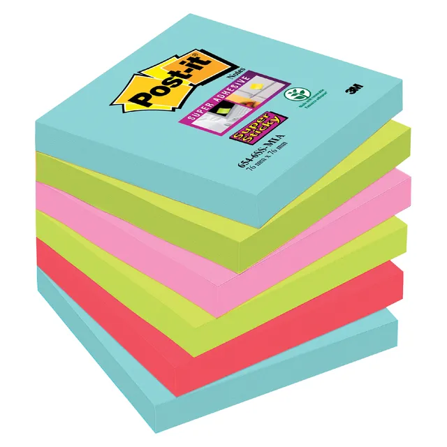 Post-It Memoblok Post-it 654 Super Sticky 76x76mm Cosmic 6 stuks
