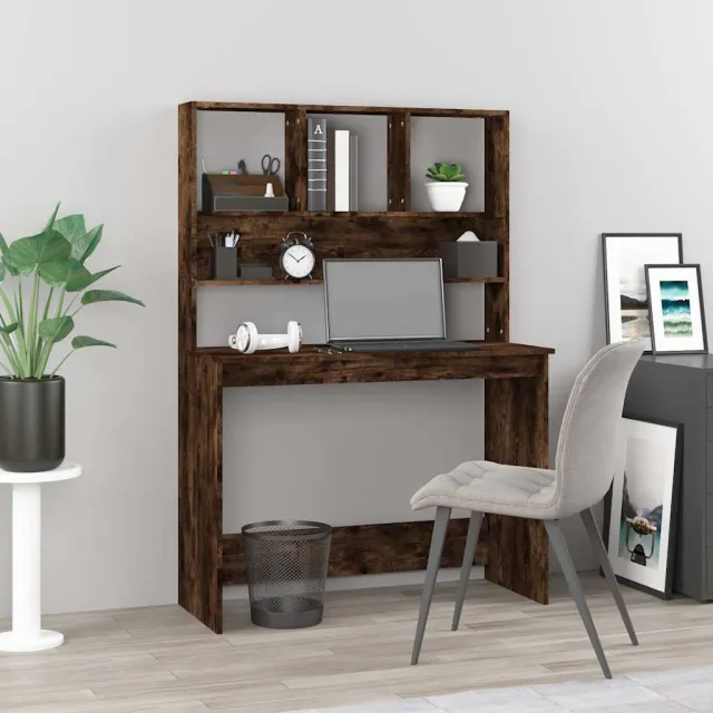 vidaXL Bureau met schappen 102x45x148 cm bewerkt hout gerookt eiken, foto 2