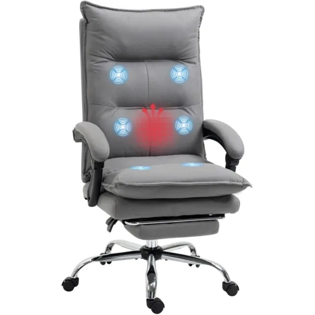 ZYLARO Ergonomische Bureaustoel met Massage- & Verwarmingsfunctie - met Voetensteun - In Hoogte Verstelbaar - 360° Draaibaar - Max. kanteling 155° - Kantoorstoel - Gamestoel - Volwassenen Stoel - Directiestoel - Computerstoel - Grijs