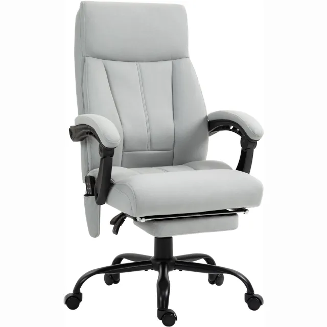 Vinona Bureaustoel met massagefunctie - Met lendenverwarming en voetensteun - In hoogte verstelbaar - 65 x 74 x 111-119 cm - Grijs