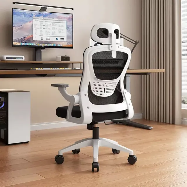Hertiman Bureaustoel - Ergonomische bureaustoel - Verstelbare armleuningen en hoofdsteun - Kantelfunctie - Belastbaar tot 90kg - Wit Wit met hoofdsteun