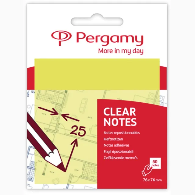 Pergamy transparante notes, ft 76 x 76 mm, 50 vel, geel