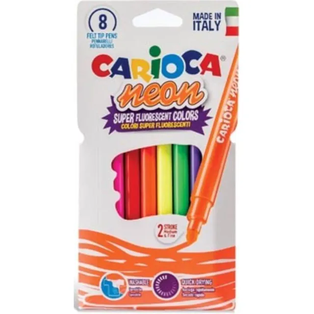 Carioca viltstift Neon, ophangzakje met 8 stuks in geassorteerde kleuren Meerkleurig