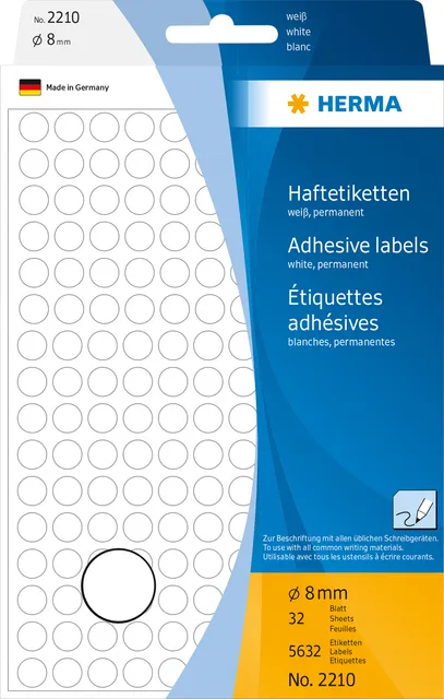 Etiket HERMA 2210 rond 8mm wit 5632 stuks