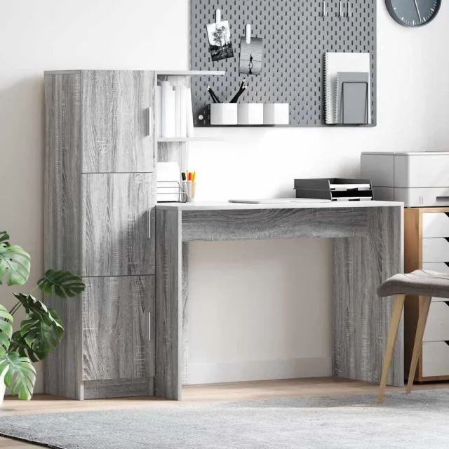 vidaXL Bureau Grijs Sonoma 133.5 x 50 x 124 cm 2 st, foto 2