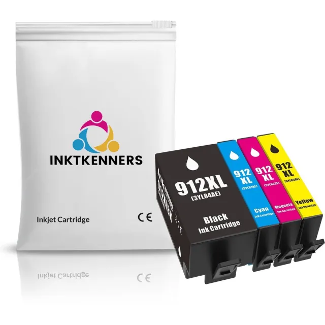 Inktkenners Inktcartridges Geschikt voor HP 912 / 912XL | Multipack van 4 stuks Geschikt voor HP OfficeJet Pro 8010 - 8012 - 8014 - 8015 - 8020 - 8022 - 8023 - 8024 - 8025 Zwart, cyaan, magenta, geel