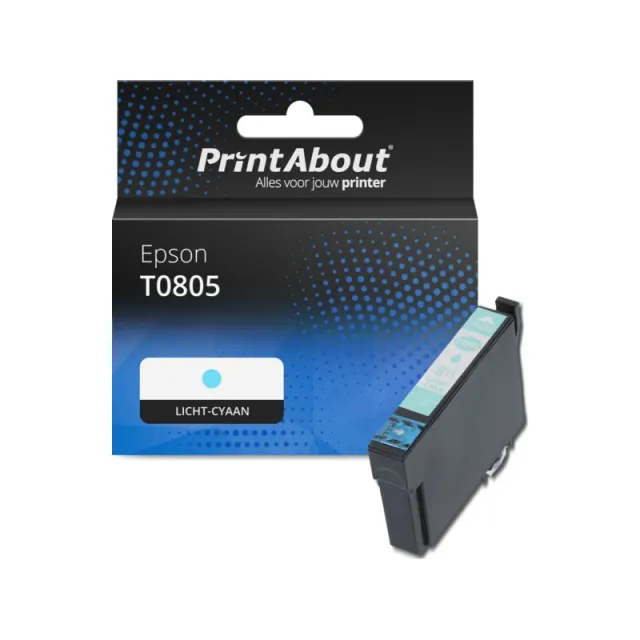 PrintAbout huismerk Inktcartridge T0805 Licht-cyaan Geschikt voor Epson