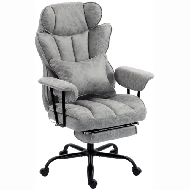 Clruro Bureaustoel - 76x77x116-126 cm - 6-Punts Massage - Verwarming - Kunstleer - Grijs