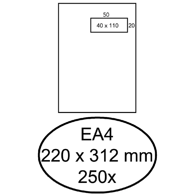 Hermes Envelop Hermes akte EA4 220x312mm venster rechts 4x11cm zelfklevend wit doos à 250 stuks