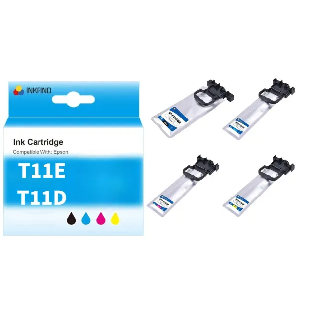 INKFIND T11D Inktcartridge compatibel met Epson T11E1, T11D1, T11D2, T11D3, T11D4, C13T11E140 C13T11D140 C13T11D240 C13T11D340 C13T11D440 Hoge Capaciteit 4-pack Zwart*1 (10000 page) en Kleur*3 Geschikt voor Epson WorkForce Pro WF-C5390DW WF-C5890DWF Zwart, Cyan, Magenta, Geel