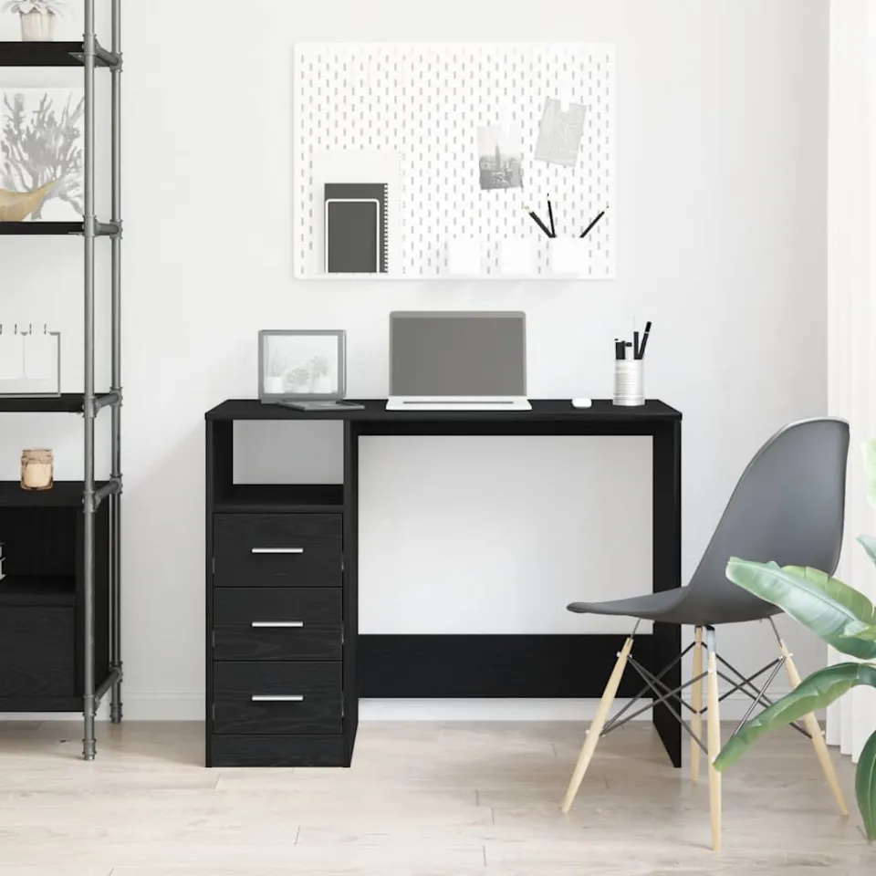 vidaXL Bureau met lades 102x50x76 cm bewerkt hout zwart eikenkleur, foto 3