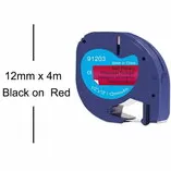 Dymo Huismerk DYMO LetraTag 91203/S0721630 Labeltape 12mm Zwart op Rood