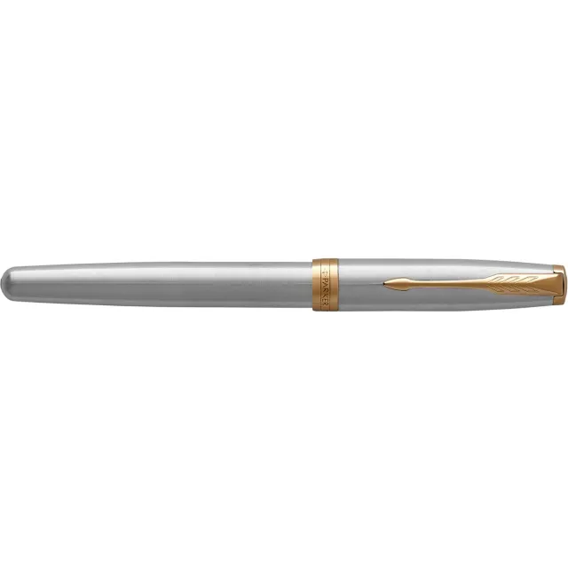 Parker Sonnet vulpen, Stainless Steel GT, medium, in giftbox zwart