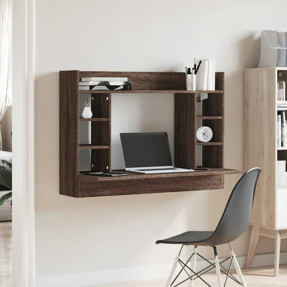vidaXL Wandbureau 105x48x75 cm bewerkt hout bruin eikenkleurig, foto 3