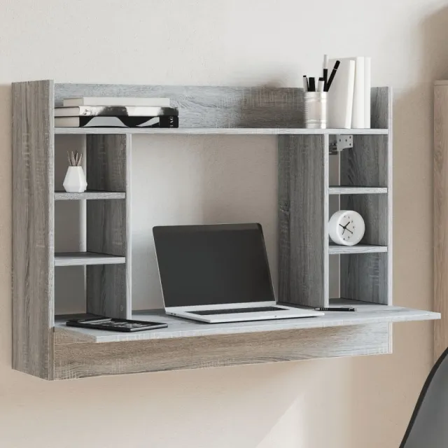 vidaXL Wandbureau 105x48x75 cm bewerkt hout grijs sonoma eikenkleurig, foto 2