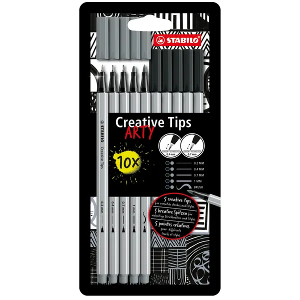 Stabilo Creative Tips STABILO Arty assorti tips zwart en grijs 10 stuks