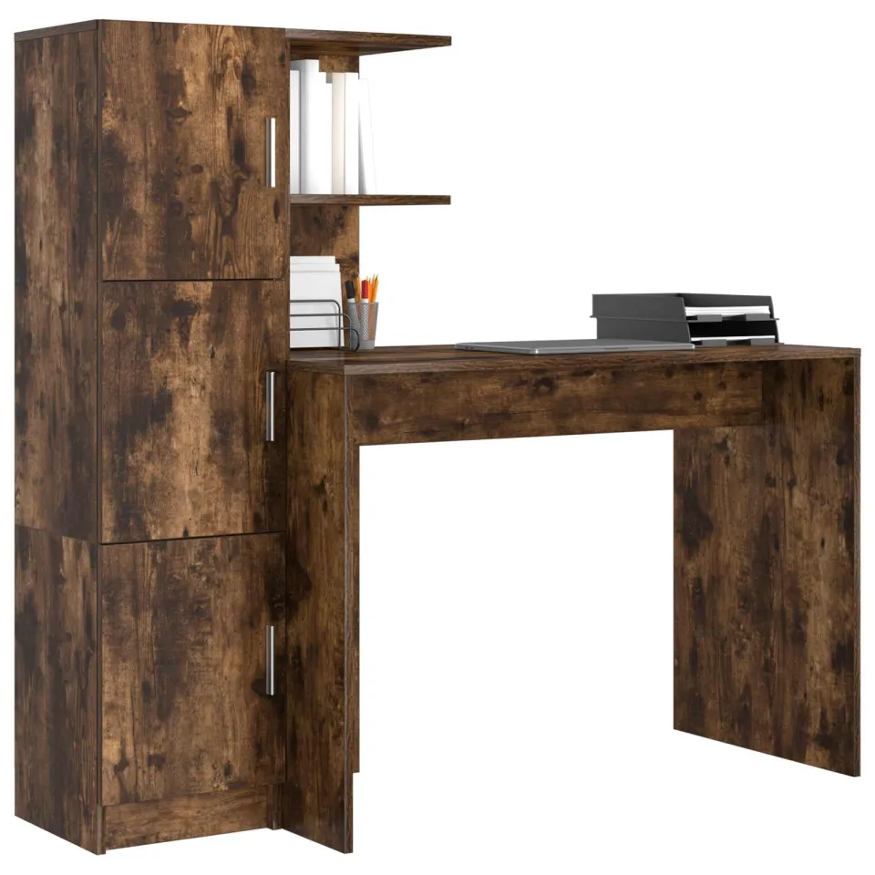 vidaXL Bureau Gerookt eiken 133.5 x 50 x 124 cm 2 st Bruin