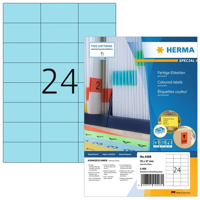 Herma Etiket HERMA 4408 70x37mm blauw 2400 stuks
