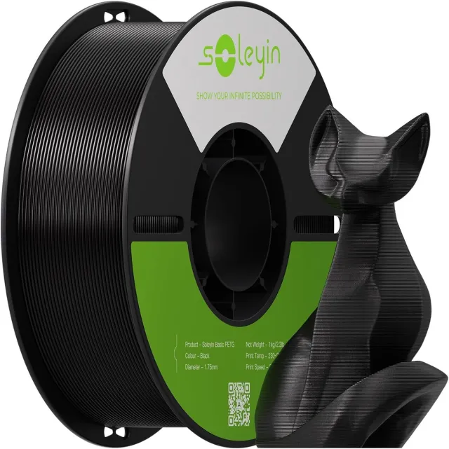 Creality PETG Filament - zwart- 3D Printer Filament - 1,75 mm - 1 kg - sterke en taaie glansafwerking - filament 3d printer - PETG is sterker en hittebestendiger - Eindproduct kan buiten in vochtige omstandigheden worden geplaatst