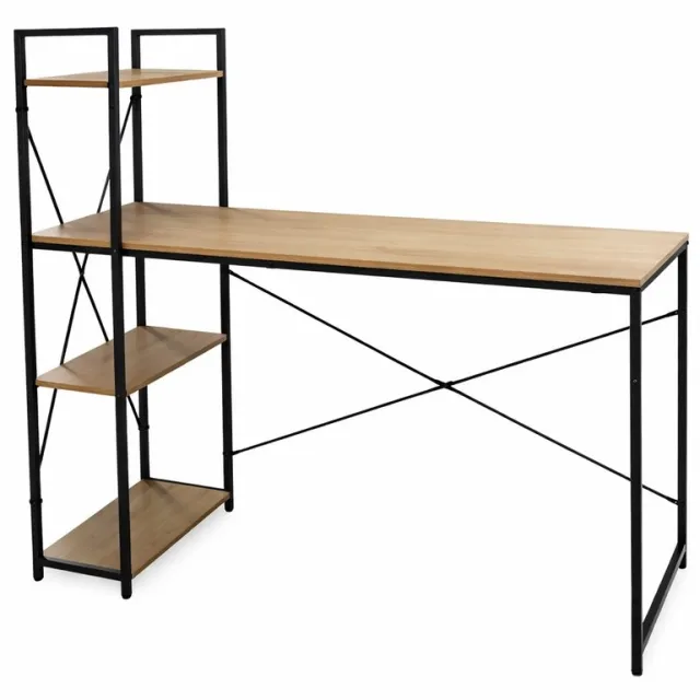 HEM Industrieel Bureau met Opbergrek 110 cm – Computerbureau MDF Metaal – Thuiswerk Bureau – Schrijftafel met Schappen – Werktafel voor Kantoor of Studentenkamer – Inclusief HEM Microvezeldoekje Bruin